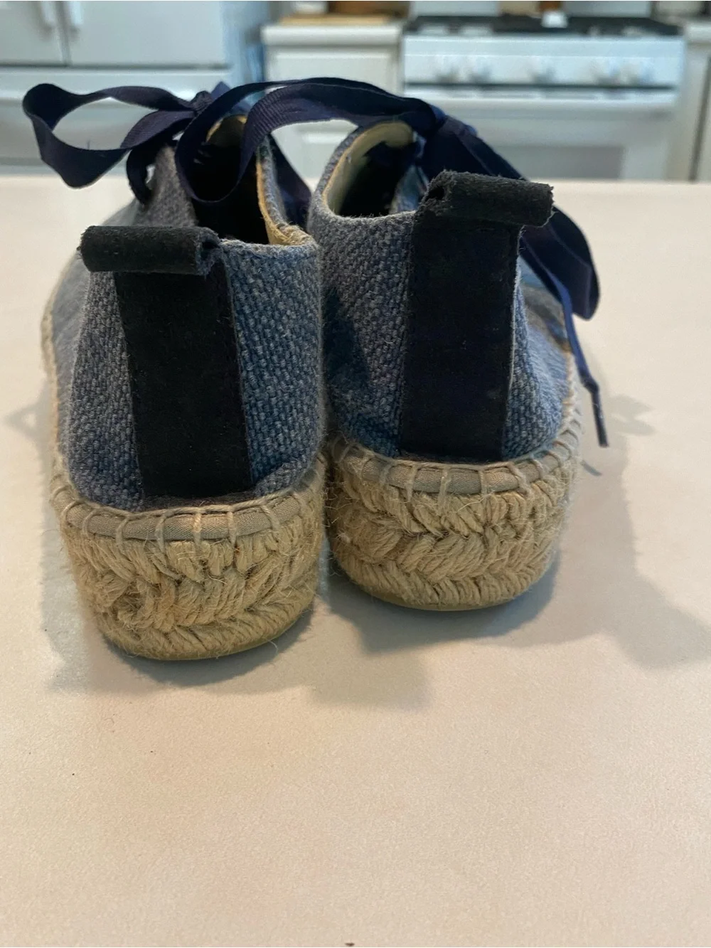 MANEBI HAMPTONS ESPADRILLE LACE UP PLATFORM SNEAKER CHAMBRAY DENIM BLUE SZ 6.5